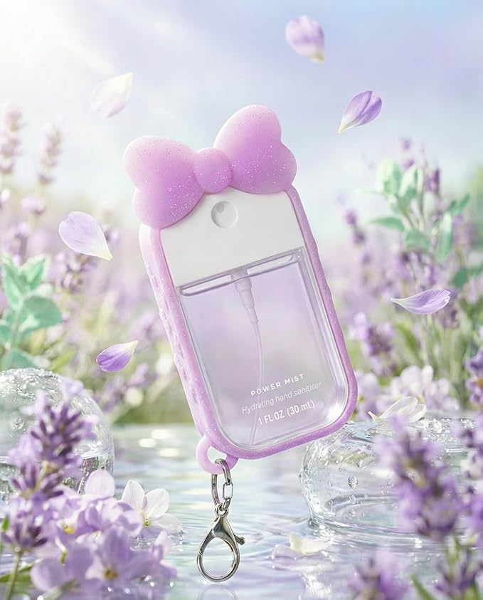 Silicone Bow Case Compatible with Touchland Hand Sanitizer Spray 1 oz (30 mL), Cute Holder with Keychain Clip, Gift for Girls