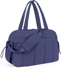 Lightweight Travel Duffle Bag for Women, Quilted Puffy Weekender with Wet Pocket for Gym, Overnight, Personal Item Carry On, Blue-Purple