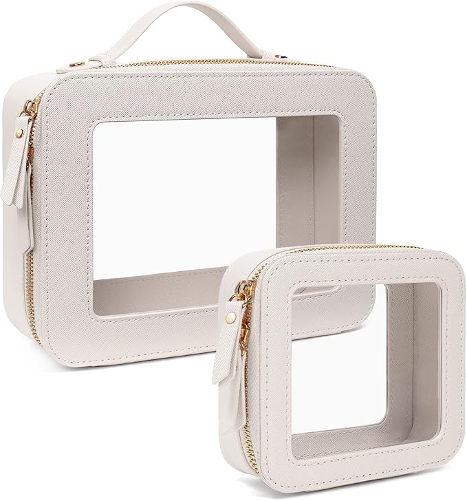 LETGO Clear Makeup Bags Set - TSA Approved Toiletry Bags with Zipper, Organizer for Carry-on Travel Essentials, Car Essentials Bags for Women & Men (Mini+Large White)
