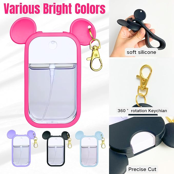 Mouse Design Silicone Case Compatible with Touchland Hand Sanitizer Spray 1 fl oz, Silicone Protective Case Holder with Keychain for Power Mist and Glow Mist, Rose Red
