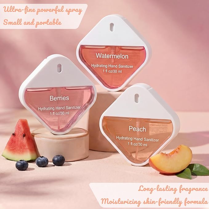 3 Pcs Power Mist Hydrating Hand Sanitizer Spray Bulk Travel Size Hand Sanitizer Spray Pocket 1 oz Square Card Bottle for Daily Use Nurse Teacher Staff Employee Office Gifts for Mother's Day