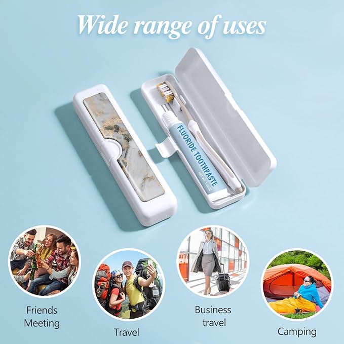 2 Pcs Toothbrush Travel Case - Colorful Pattern, Holder and Covers for Toothbrushes, Includes Tongue Scraper Case