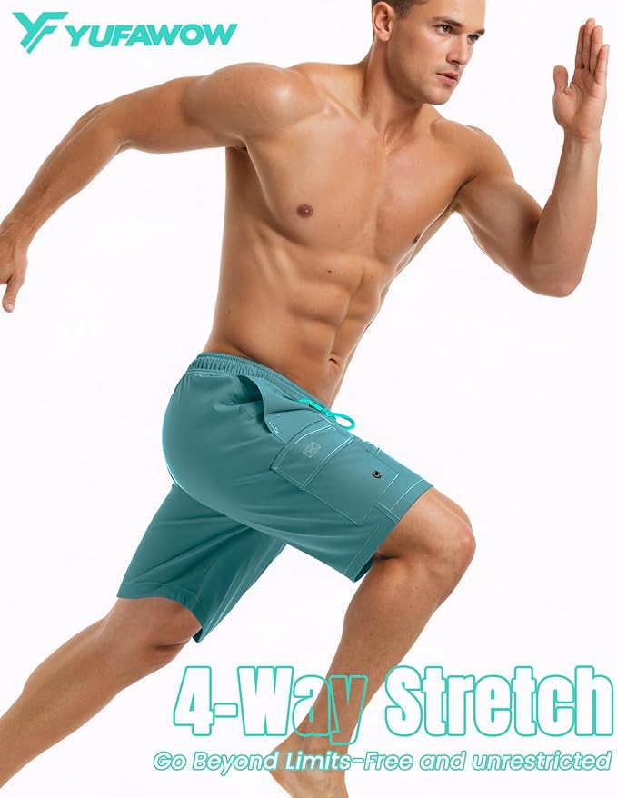 Men Swim Trunks with Compression Liner Quick Dry Breathable Multi Pockets for Summer Beach Cruise Water Park