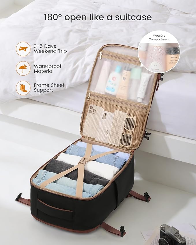 LOVEVOOK Travel Backpack for Women, 42L Airline Approved Carry On Backpack with 2 Packing Cubes, Waterproof Personal Item Travel Bag Fits 17" Laptop, TSA Traveling Essentials Overnight Backpack