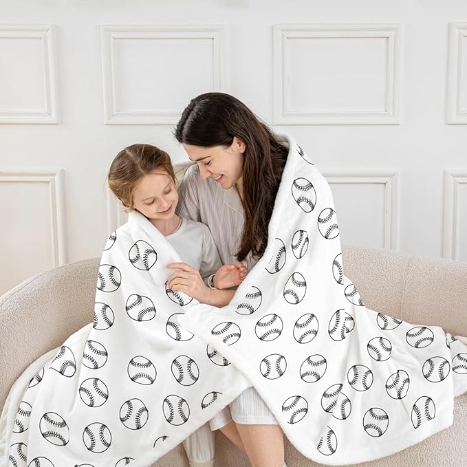 Baseball Kids Throw Blanket,Ball Sports Games Competition Bed Blanket for Girls Boys Adults,Simple Style Fashion Fleece Blanket,Black White Chic Fuzzy Blanket,Throw Size (50 x 60 Inches)