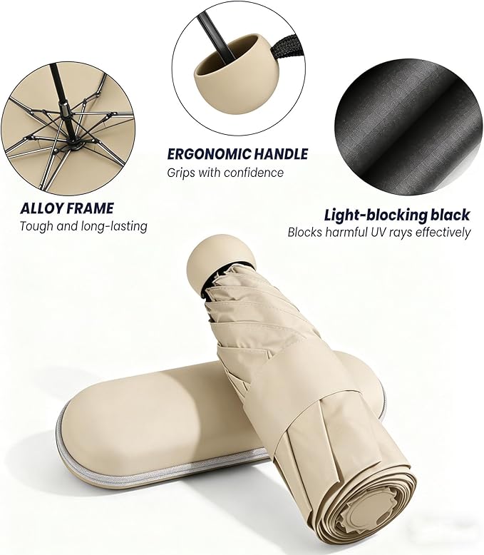 MRTLLOA Travel Essentials Mini Umbrella with Case for Purse - Small Compact & Lightweight, UV Sun Protection, Manual Open/Close for Pocket Umbrella(Women/Men/Kids)