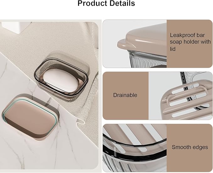 Toothbrush Travel Case & Travel Soap Holder Dish Tray Set of 2, Portable Clear Toothbrush Holders with Cover Leakproof Bar Soap Holder for Traveling School Camping Business Bathroom