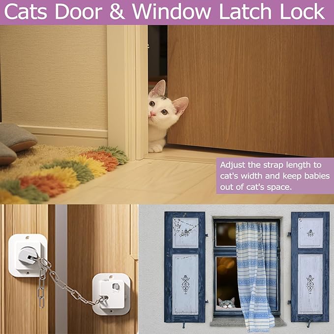 Child Proof Door Lock with Adjustable Strap, Cat Door Latch 3M Adhesive Safety Locks for Baby, Dementia & Pets, No Tools Needed 1 Pack