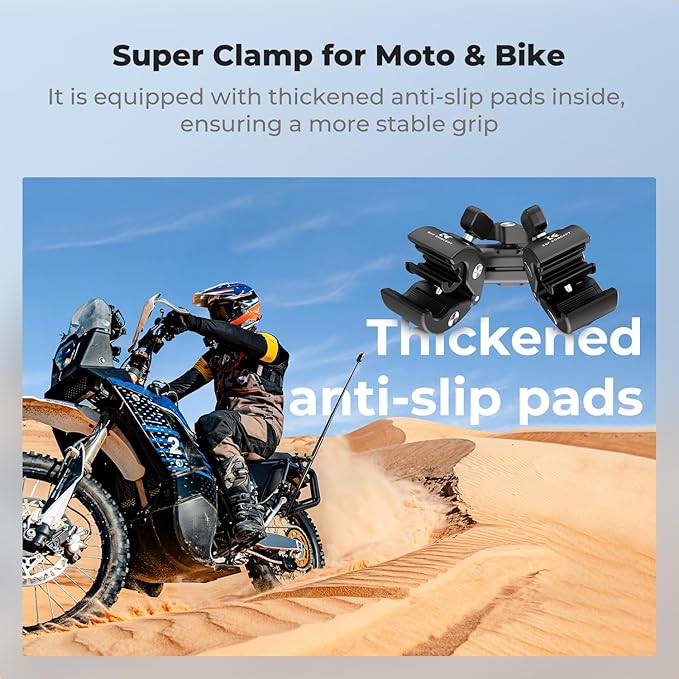 K&F CONCEPT Dual Super Clamp Camera Mount with 360° Ball Head, Bike/Motorcycle Handlebar Mount for Pole, Tripod, Desk, Flag, Umbrella