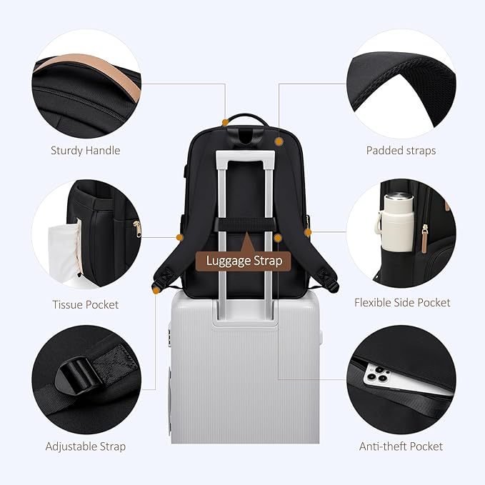 MDODO Lunch Backpack for Women Men,15.6Inch Insulated Lunch Box Backpack with USB Charging Port, Diaper Laptop Back pack for Travel Picnic Work Teacher Nurse,Black