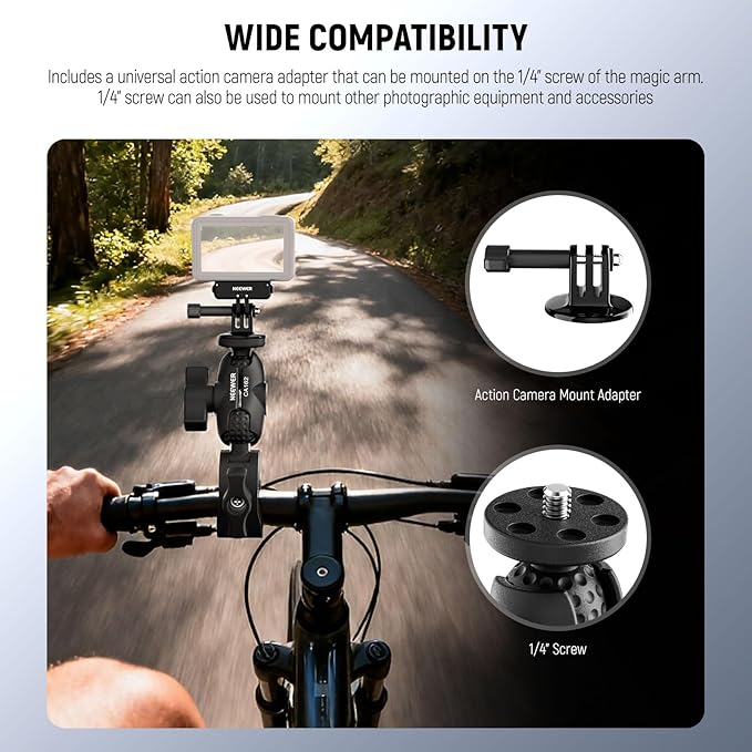 NEEWER Super Clamp Action Camera Mount with 360° Dual Ball Heads, Bike/Bicycle/Motorcycle Handlebar Holder Compatible with iPhone Insta360 DJI OSMO Action GoPro Hero for POV Video Recording, CA162
