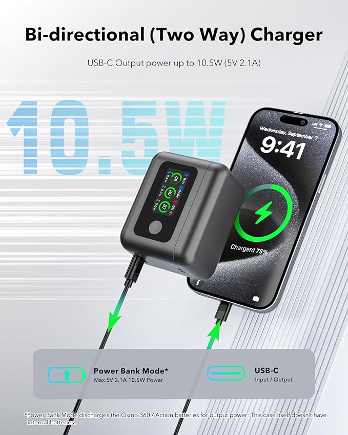 2100mAh Battery and Charger for DJI Osmo 360 / Action 5 Pro/Action 6, Color LCD Intelligent Two Way Charger Hub Triple Slot 27W PD Fast Charging Case for Osmo 360 Action 5 Pro 6 4 3 Accessory