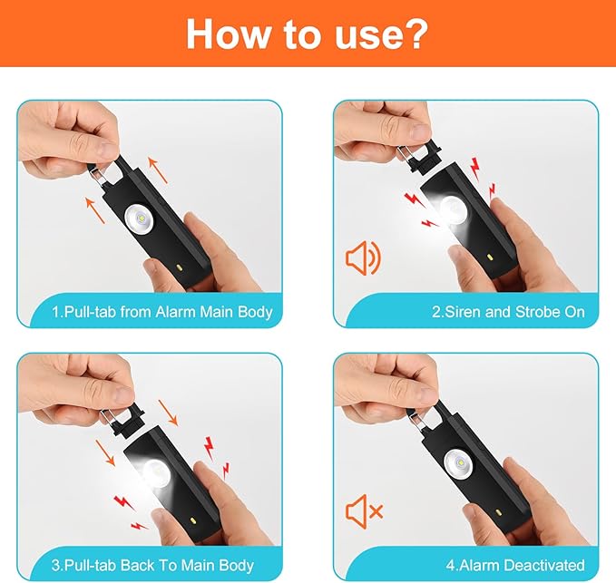 Personal Safety Alarm, 130dB Rechargeable Self Defense Siren with LED Strobe Light, USB-C Emergency Keychain Alarm for Women Kids Elderly (Black)