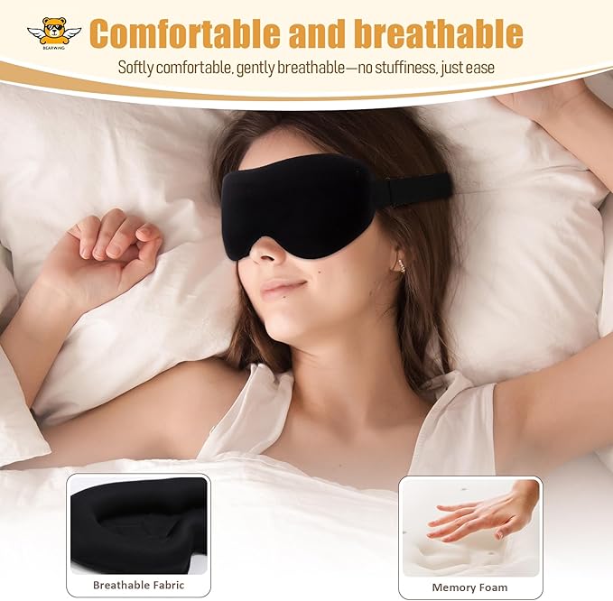 100% Light Blocking Sleep Mask, Only 0.73oz Light Comfortable 3D Contoured Memory Foam, Blink Freely Eye Masks for Sleep, Travel, Nap, for Women, Purple