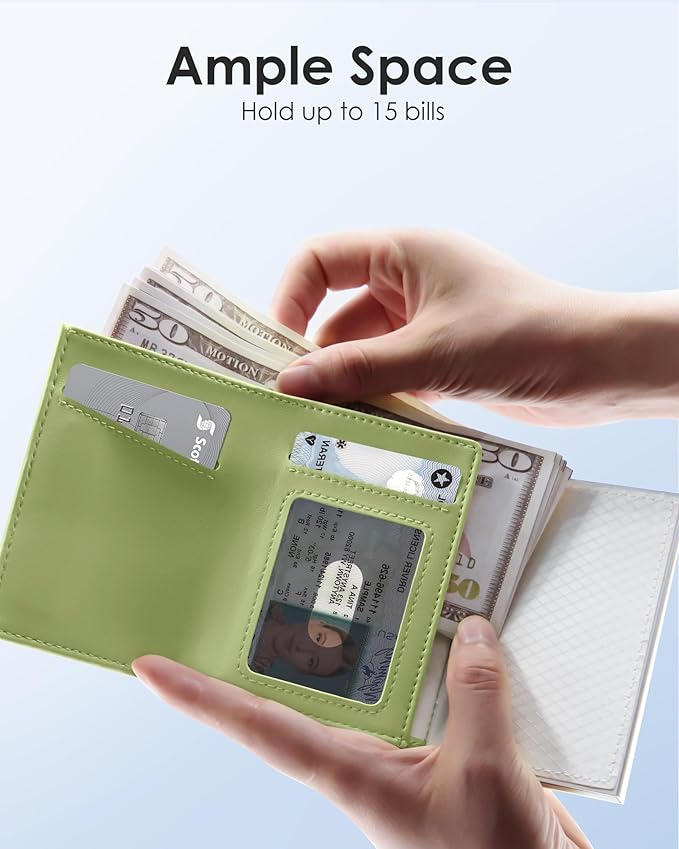 QLD RFID Wallet Women - Small Slim Trifold Wallet Anti-Theft Pop up Card Holder, Minimalist, Ultra Thin, Front Pocket, Premium Leather, 9-11 Cards Capacity | ID Window | Cash Slot