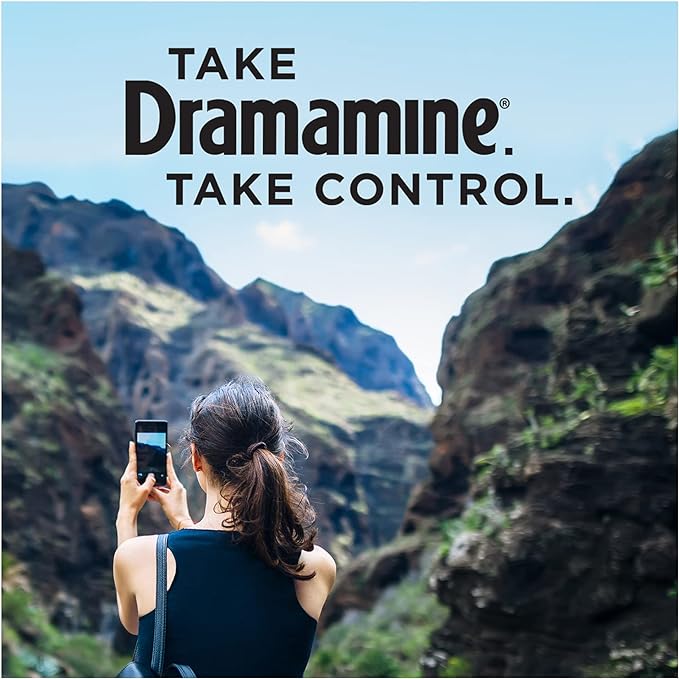 Dramamine Motion Sickness Less Drowsy, Travel Vial, Multicolor, 8 Count (Pack of 3)