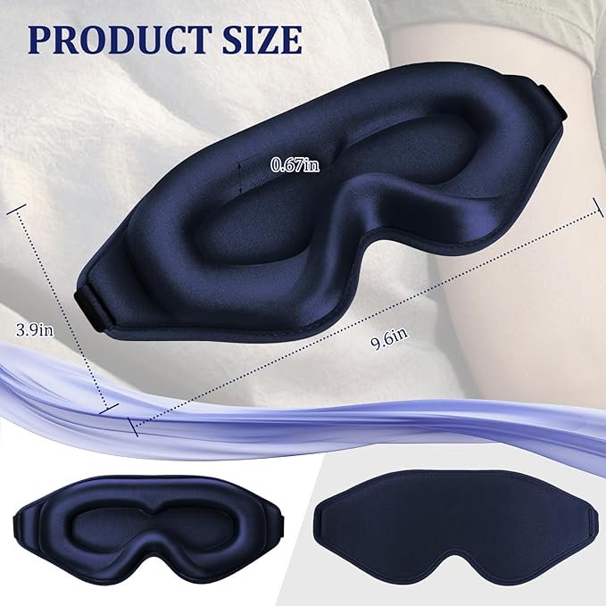 3D Deep Contoured Zero Pressure Sleep Eye Mask for Men & Women, Blackout Blindfold with Adjustable Strap for Travel, Home, Nap (Blue)