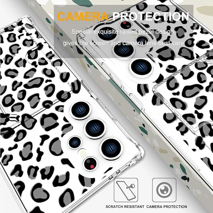 Compatible with Samsung Galaxy S24 Ultra Case Card Holder for Women Cute Design,Wallet Phone Cases Transparent Cool Kawaii Protective (Clear Leopard Cheetah Design)