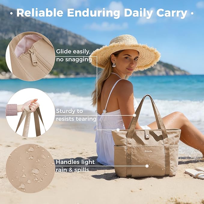 Ceneda Foldable Tote Bag for Women, Lightweight Work Bag with Dual Inner Cup Holders, Daily Handbag for Travel, Gym, Grocery | 40oz Tumbler Holder, Well-organized, Portable, Durable, 21L Large Capacity, Beach/Shopping/Trips, Ideal Gift for Her