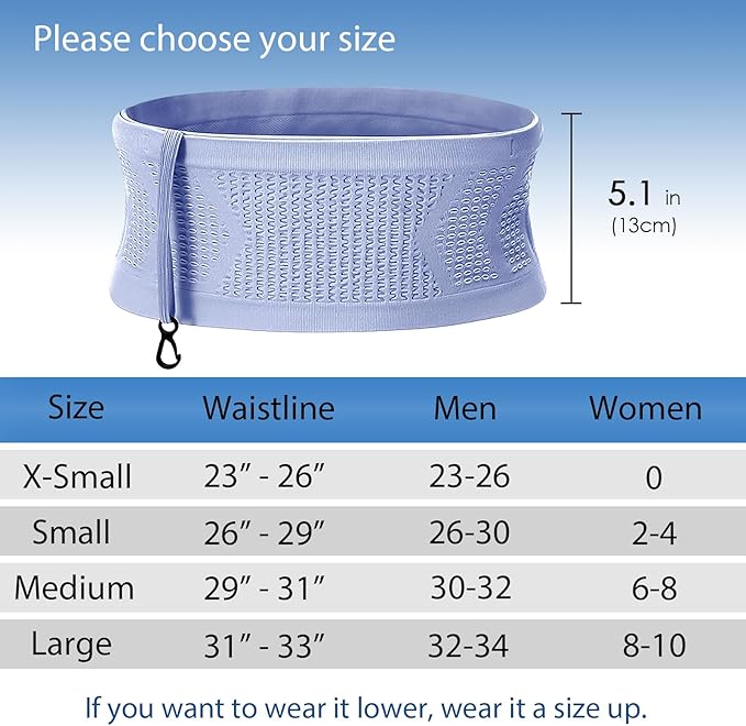Adorila Slim Running Belt, No-Bounce Hidden Waist Pack with 360° Opening for Soft Flask, Cellphones, Keys or Gels, Purple, Medium