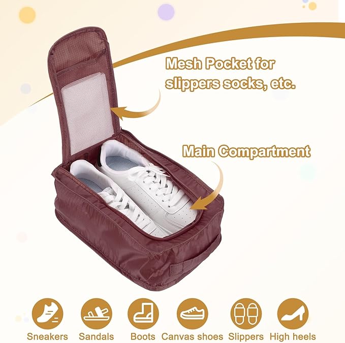 Foldable Travel Shoe Bag, Waterproof Shoe Pouches Organizer with Handle Travel Packing Cubes -Fitting for Storing (Sneakers/Sandals/Fitness Shoes) 2 Pcs & Dark Red