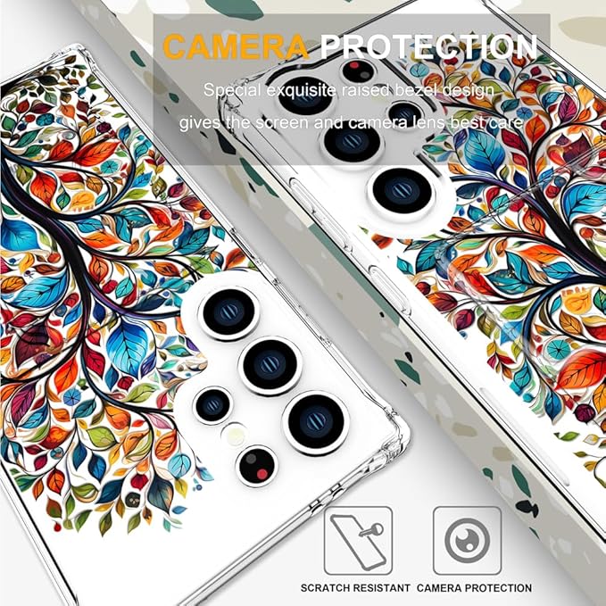 Compatible with Samsung Galaxy S24 Ultra Case Card Holder for Women Cute Design,Wallet Phone Cases Transparent Cool Kawaii Protective (Clear Tree Colorful Leaves)