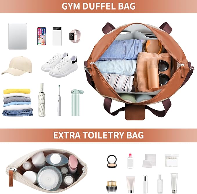 ETRONIK Gym Bag for Women, Personal Item Travel Bag with Shoes Compartment, Weekender Overnight Duffel Bag with Wet Pocket, Carry On Bag for Women, Travel, Gym, Weekend