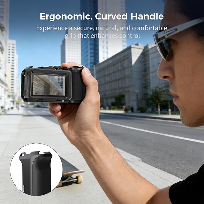 SMALLRIG Street Photography Handle for DJI Osmo Action 5 Pro/ 4/3, Quick Release, Shutter Button, Cold Shoe, Wrist Strap,1/4 Threaded Hole, Camera Grip Holder for DJI OEM Cages - 5826