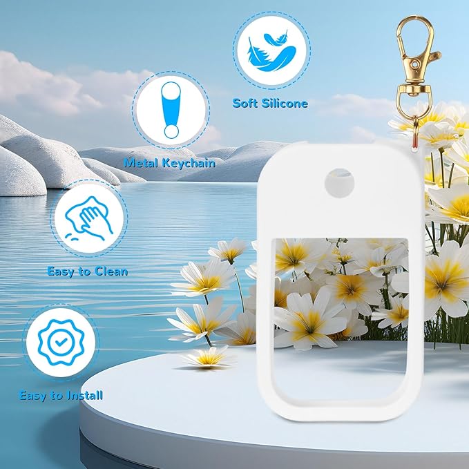 Hand Sanitizer Spray Case Compatible with Touchland Power Mist 1 oz – Silicone Case with Keychain for Touch Land Mist 1 fl oz（30 ml）, Hand Sanitizer Accessory for 1 fl oz (White, 1 Pack)