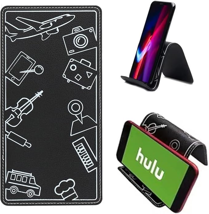 Airplane Phone Holder, Flexible Cell Phone Holder, Folding Cellphone Stand for Desk, Bed, Office, Treadmill, Home, in-Flight Airplane Travel Accessories - Travel Must Haves Cool Gadgets-Black