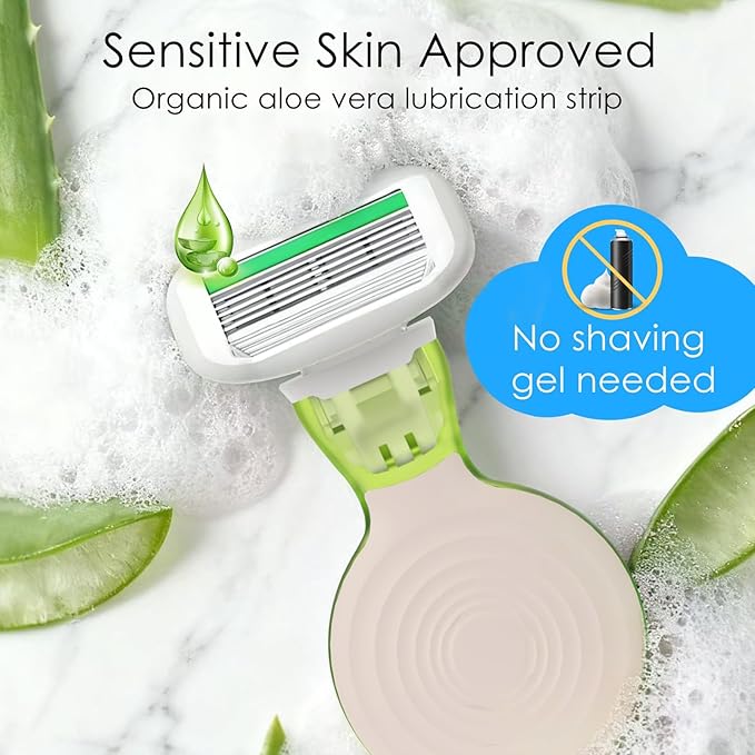 Travel Essentials Razors for Women, 5-Blade Womens Razors for Shaving, Travel Size Toiletries Women Razor Kit, Includes 1 Mini Handle with 3 Refills & 1 Case, Extra Smooth Shave (Grass Green)