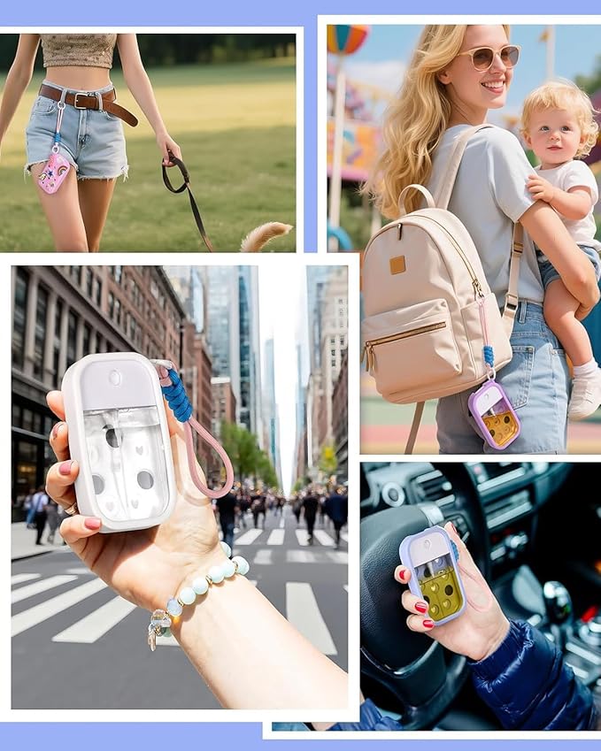 Silicone Mist Case with Touchland, Hand Sanitizer Spray Bottle (Fit for 1.5 FL OZ/45 mL Ver), with Refillable Spray Bottle 5 Charms and Keyring Accessory (Pink)