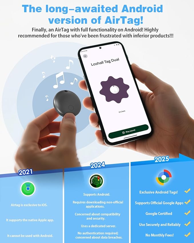 Air Tags for Android,Air Tags-4 Pack Android,2 Year Battery Life,Air Tracker Tags with 4 Case,Google Find Trackers for Google'S Find Hub App,IP65 Waterproof Luggage Tracker for Keys