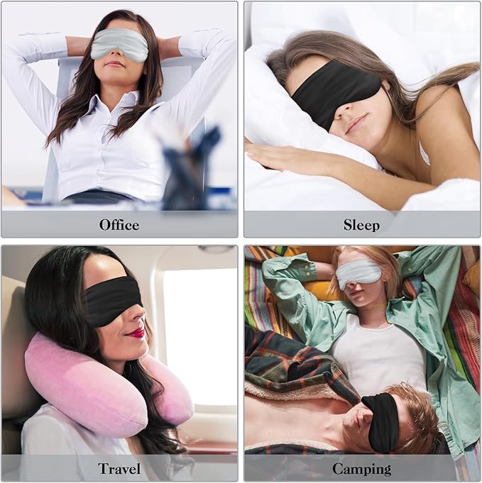 2 Pack Sleep Mask Silk Eye Mask Cover for Sleeping, Soft Satin Blindfold with Elastic Strap, Comfortable Night Sleeping Masks for Women Men(Black&Silver)