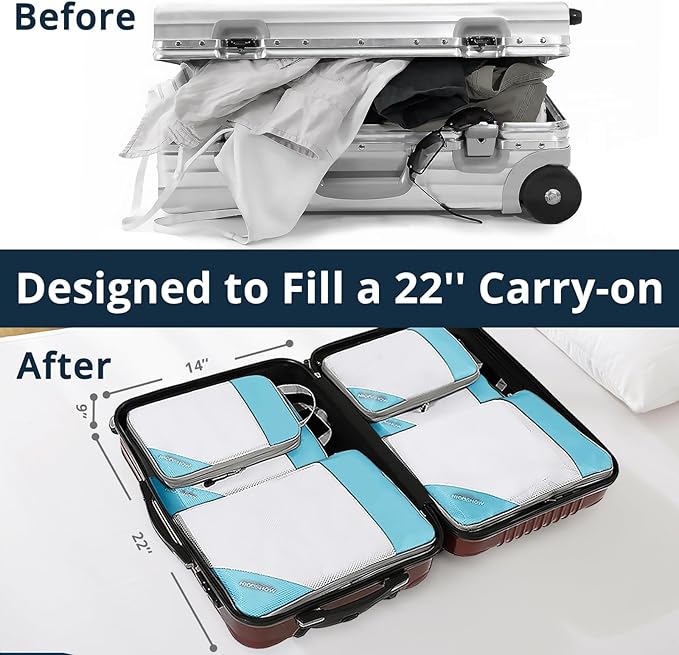 NICOSHOW Compression Packing Cubes 6 Set, Compressible Space-Saving Packing Cubes for Travel - Compression Bags, Luggage Organizer, Travel Essentials for Women, Teal