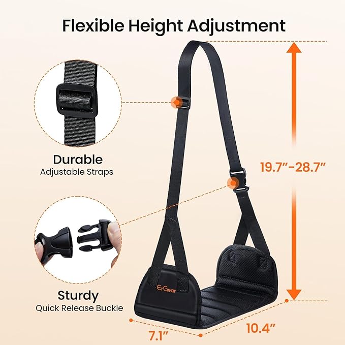 ErGear Airplane Foot Hammock with Wide Hardboard Support, Foot Hammock for Plane Travel with Extended Adjustment Strap, Portable Airplane Foot Rest Travel Essentials for Long Flight (Pack of 2)