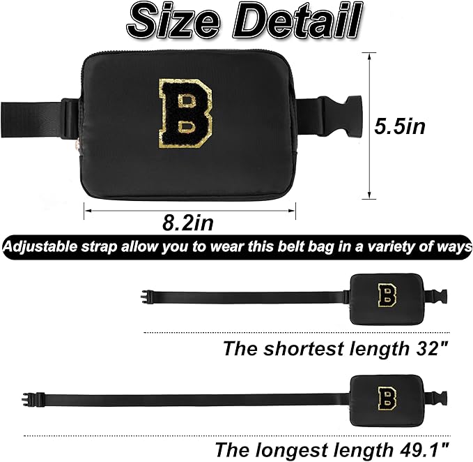 Uygafly Bridesmaid Gifts Wedding Day - Bridesmaid Proposal Gift,Bridal Shower Gifts,Maid of Honor Gifts,Bachelorette Party Decorations Favors,Initial Belt Bag Crossbody Bag Fanny Pack | Black,Black B