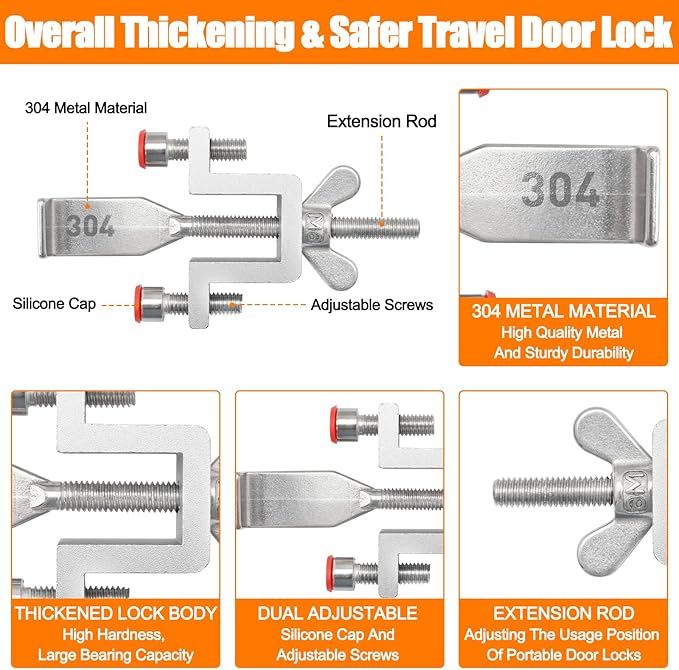 HOWDIA Portable Door Lock Dual Nut Adjustment, Thickened Body Hotel Door Locks for Travelers Security, Home Door Safety Locks from Inside for Additional Privacy