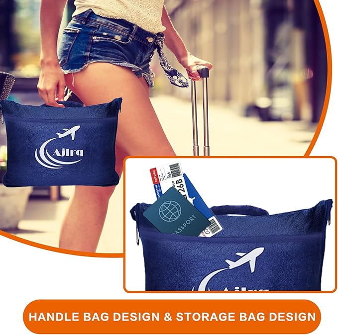 Travel Blanket Airplane Pillow, Premium Soft Polyester 2 in 1 Travel Pillow Airplane Blanket with Soft Bag Pillow Case Travel Essentials with Storage Bag and Handle Belt (Blue)
