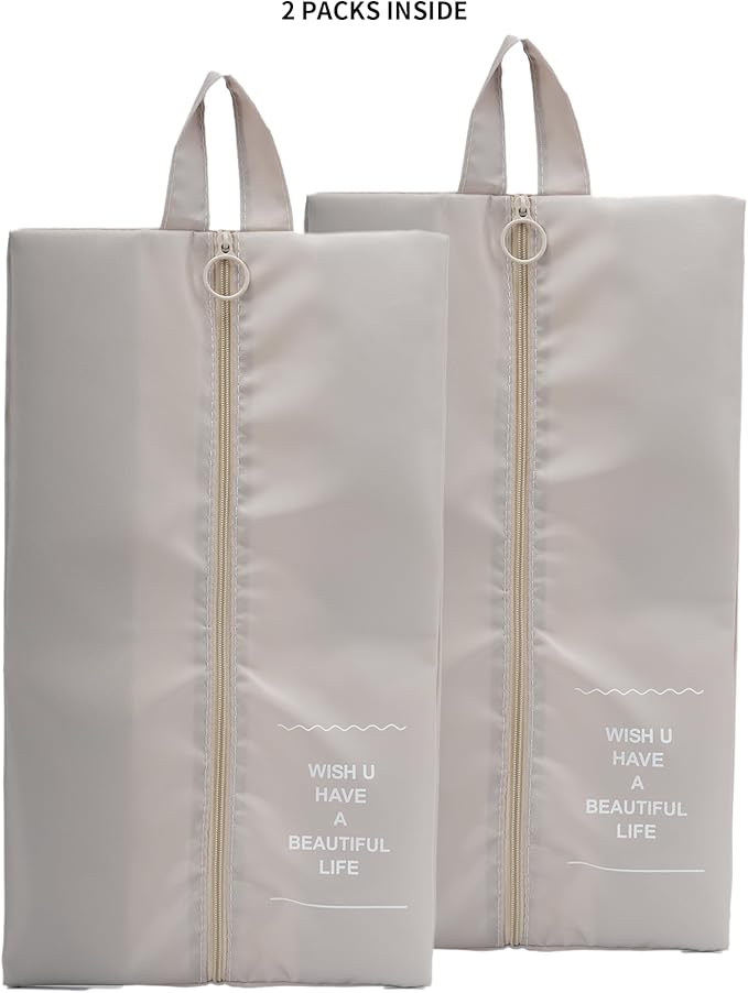 Topasion Shoe Bags for Travel, 2 Pack Large Multi-color Shoe Bags for Men Women, Waterproof Portable Shoe Organizer bag with Sturdy Zipper (Beige)