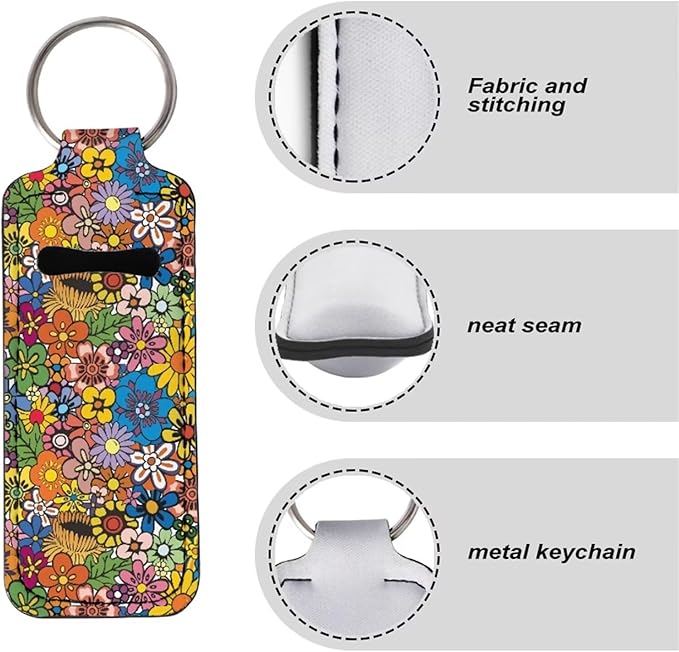 Suobstales 3Pcs Travel Bottles Keychain Holder Set,Travel Bottle Sleeves+Neoprene Chapstick Holders+Lanyard Keychain