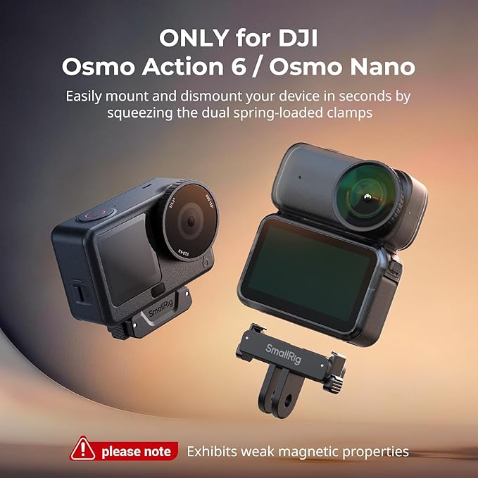 SmallRig Action 6 / Nano Magnetic Quick-Release Adapter Mount for DJI Osmo Action 6 / Osmo Nano, 2 PCS with 2-Prong Mount & 1/4"-20 Threaded Hole, for Tripod/Selfie Stick