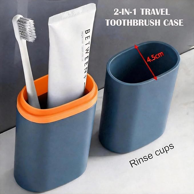 Travel Toothbrush Case, 2-in-1 Toothbrush and Toothpaste Travel Case with Rinse Cups, Portable Dustproof Covered Toothbrush Holder for Camping Business Trip School Gym