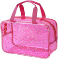 SxoSyo Clear Makeup Bags Large Toiletry Bag for Women Transparent Cosmetic Bag with Handle Travel Essential Bathroom Organizer (Pink Star)