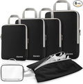Gonex Compression Packing Cubes, 6pcs Expandable Storage Travel Luggage Bags Organizers with Shoe Bag, Clear Toiletry Bag (Black)