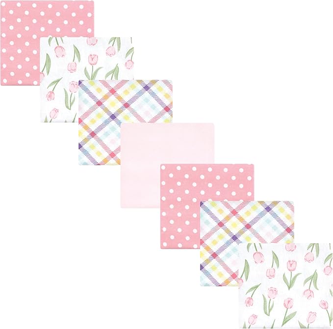 Hudson Baby Unisex Baby Cotton Flannel Receiving Blankets Bundle, Pink Tulips, One Size