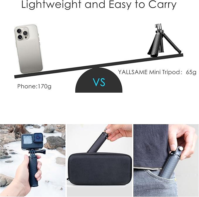 Mini Selfie Stick Tripod for GoPro Hero 13 12 11 10 9 8, Portable Handle Grip Action Camera Selfie Stick for DJI Osmo Action 6/5 Pro/4/AKASO Brave EK7000, Extension Pole Tripod for GoPro Max