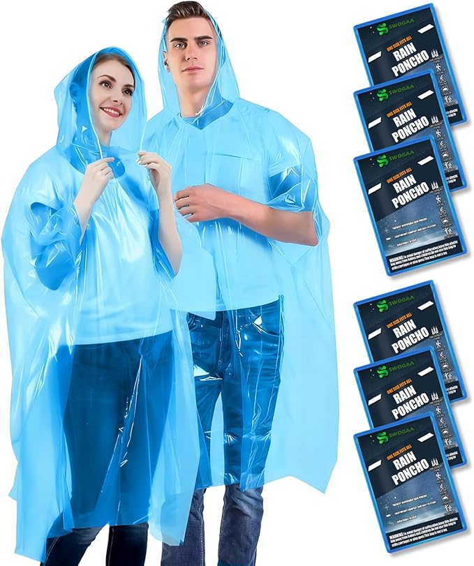 Disposable Rain Ponchos for Kids 6 Pack/Adults 10 and 6 Pack/Ponchos Family 6 Pack Extra Thicker Emergency Ponchos