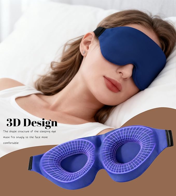 Sleep Mask for Women Men Comfortable Blockout Soft 3D Padded Eye Mask for Sleeping Side Sleeper Friendly Royal Blue