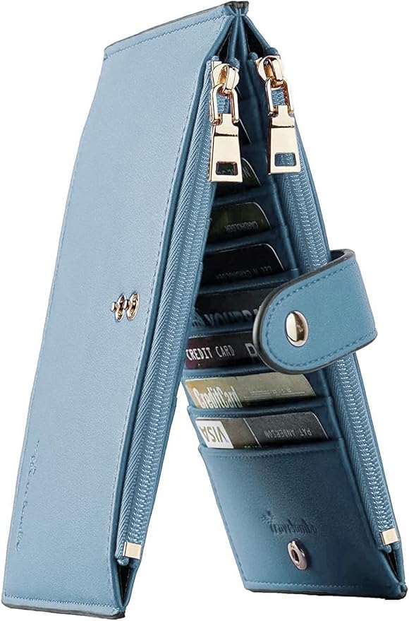 Travelambo Leather Wallets for Women Slim RFID Blocking Bifold Credit Card Holder Wallet